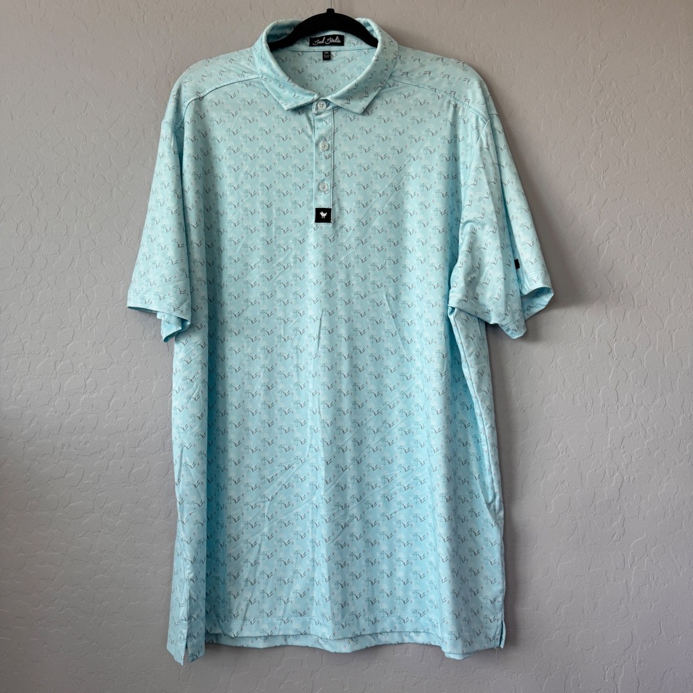 Bad Birdie 2XL Golf Polo Shirt Flamingo Print Short Sleeve Athletic Blue
